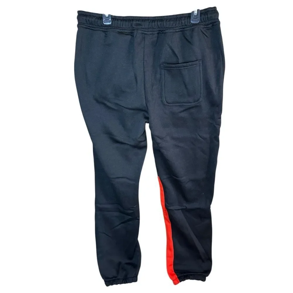 Reason Brand Men's Black Fleece Joggers Geometric Red & Yellow Graphics- Large